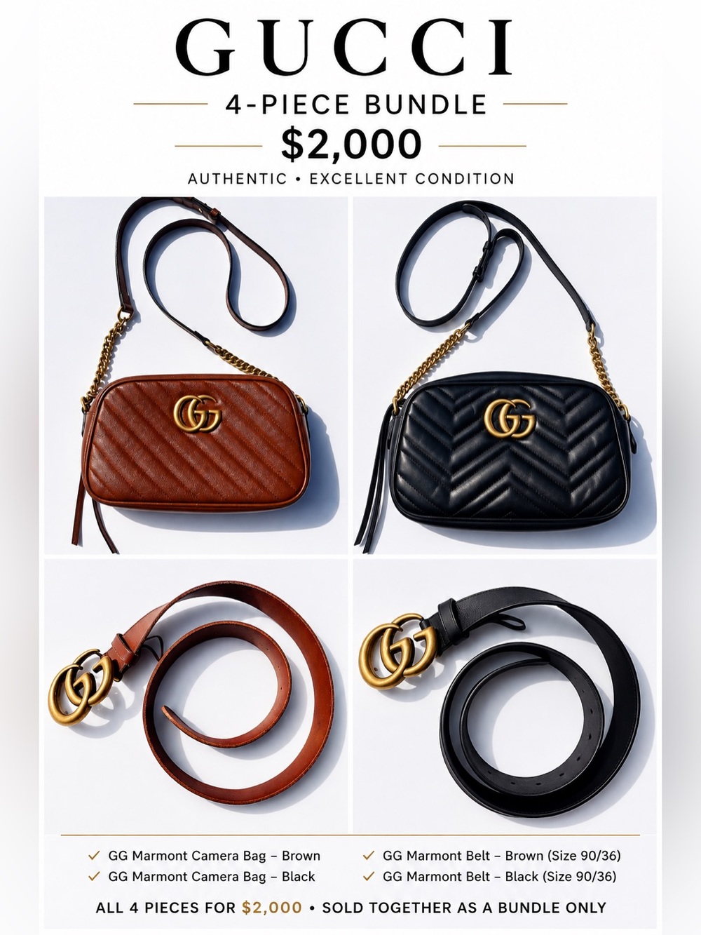 Gucci GG Marmont 4-Piece Bag & Belt Bundle
